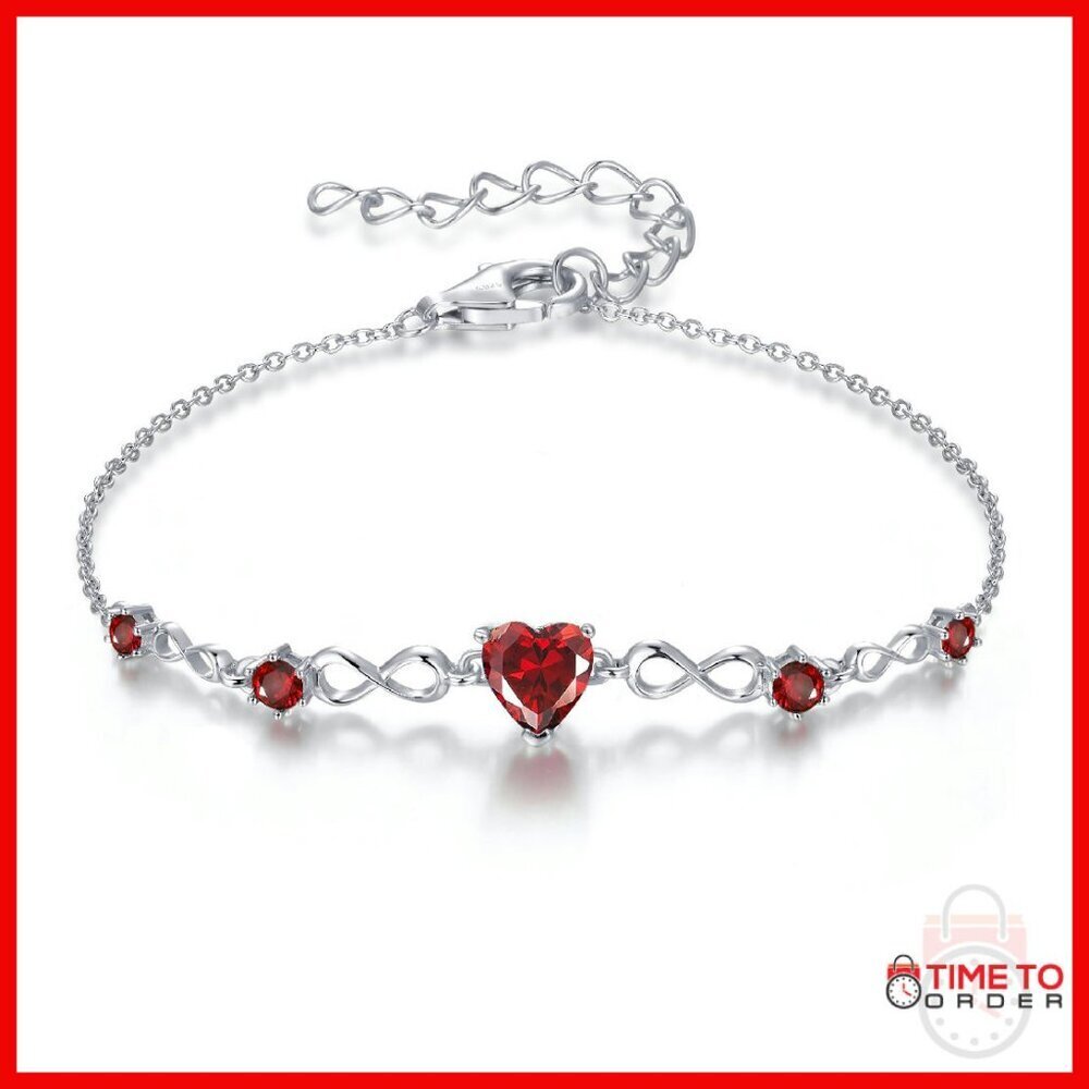 Sterling Silver Infinity Heart Birthstone Bracelet Adjustable Charm Link